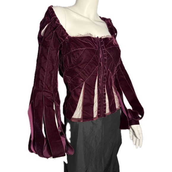 TOM FORD YSL 2002 Burgundy Velvet Corset Bustier Lace Runway Top 42 10 NWT - Picture 10 of 16